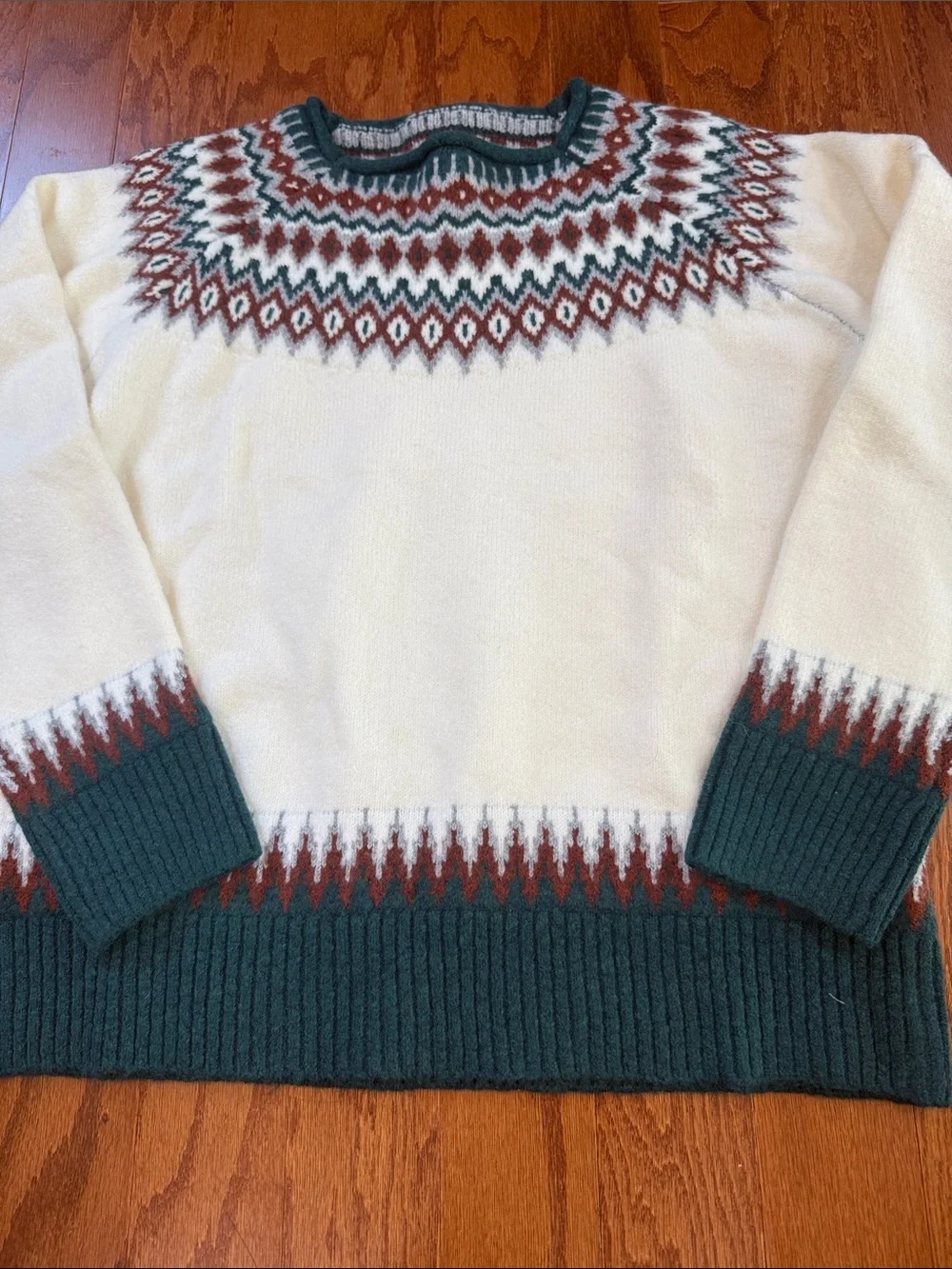 NWT Heritage Fair Isle Sweater | Ivory Green Rust Nordic Winter Knit - Picture 8 of 11